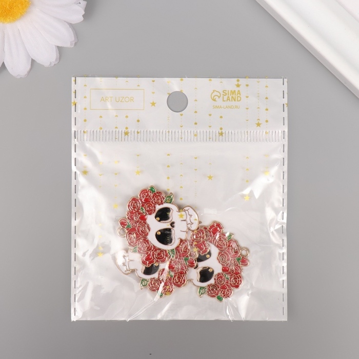 Декор для творчества металл, эмаль Декор для творчества металл, эмаль "Череп в цветочном венке" 3,1х3 см