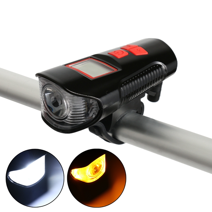 Фонарь велосипедный передний аккумуляторный, водонепроницаемый, 4 режима, сигнал, спидометр Фонарь велосипедный передний аккумуляторный, водонепроницаемый, 4 режима, сигнал, спидометр
