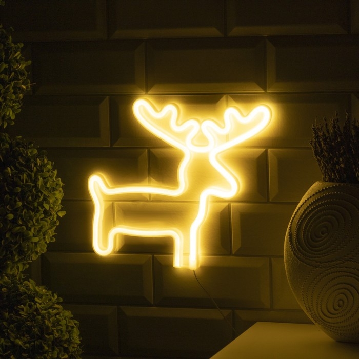 Неоновая вывеска &laquo;Олень&raquo; 27 &times; 26 см, батарейки ААх3 (не в комплекте), USB, свечение тёплое белое