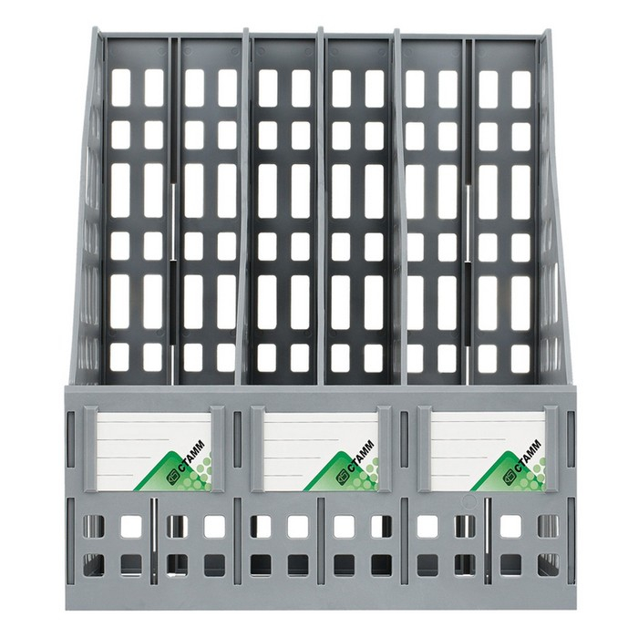 Лоток для бумаг cборный, вертикальный, 4 отделения, серый