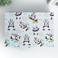 Шкатулка дерево "Панды-индейцы" кожзам и бархат 5,5х24х17 см