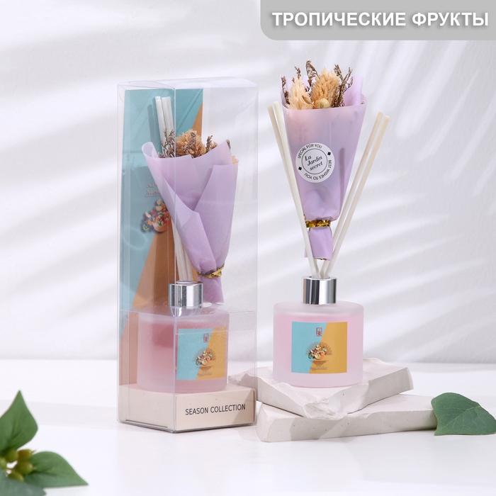 Диффузор ароматический с букетом Диффузор ароматический с букетом "Flamingo", 50 мл, тропические фрукты, "Богатство Аромата"