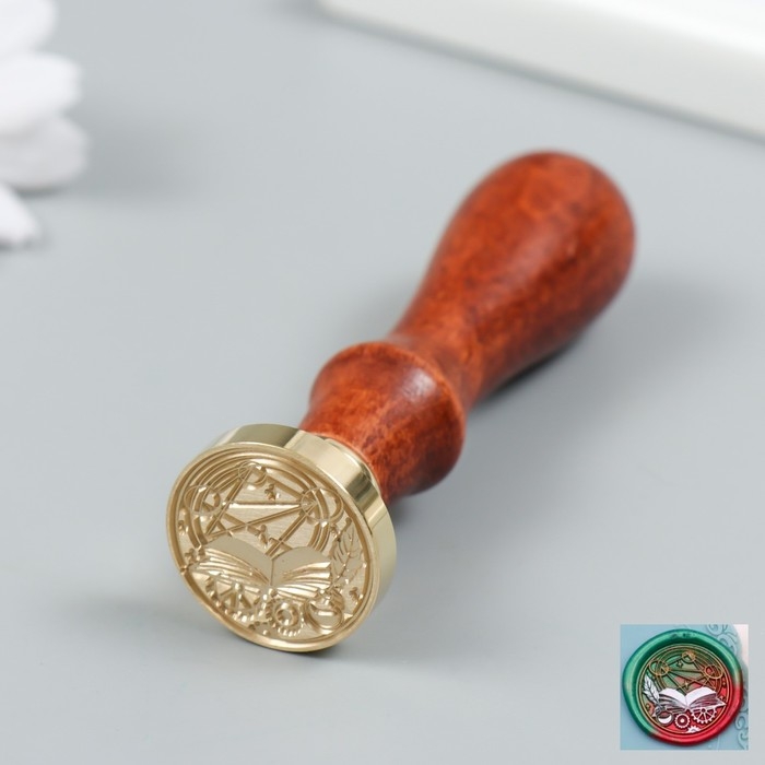 Печать для сургуча с деревянной ручкой Печать для сургуча с деревянной ручкой "Книга и чернила" 9х2,5х2,5 см