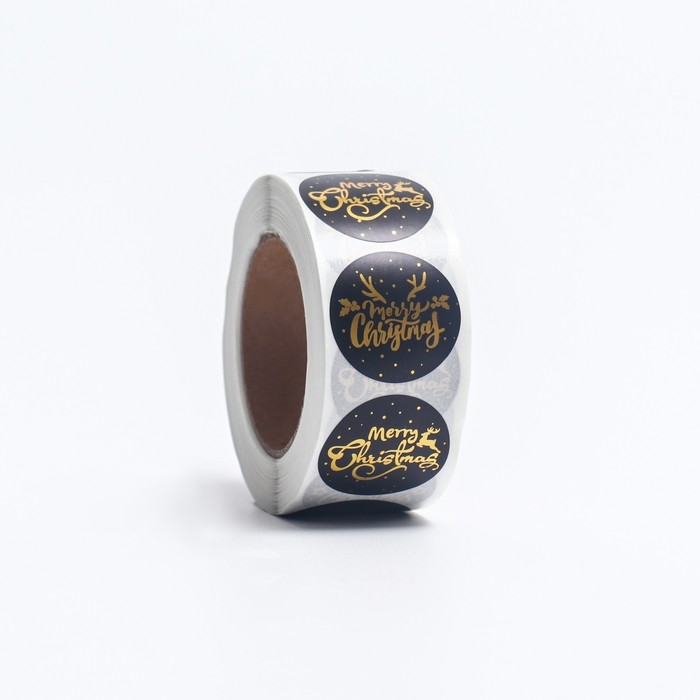 Новый год. Наклейки c тиснением в рулоне "С Рождеством!", 500 шт, 2,5 х 2,5 см