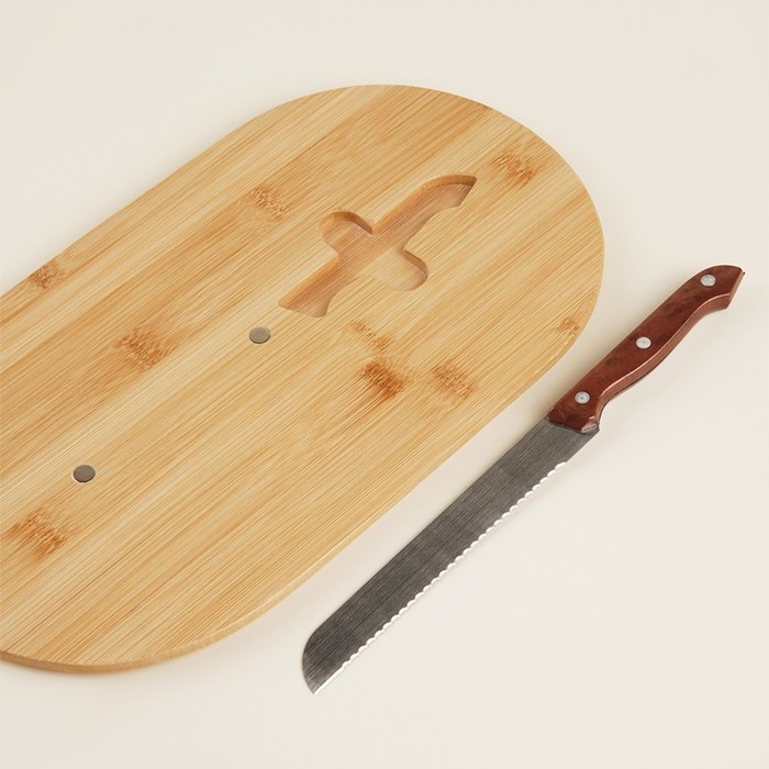 Хлебница металлическая с бамбуковой крышкой SL Home &laquo;каса Перфекто&raquo;, 2 предмета: хлебница 36&times;20&times;15,5 см, нож длина 28,3 см