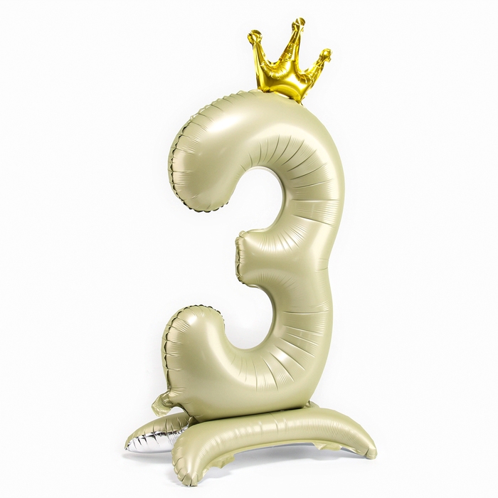 Шар фольгированный 42" &laquo;Цифра 3 с короной&raquo; на подставке, цвет взбитые сливки