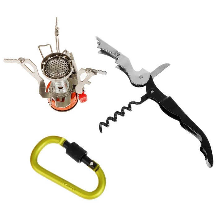 Набор туристической посуды Maclay: 2 кастрюли, приборы, горелка, штопор, тряпка, карабин Набор туристической посуды Maclay: 2 кастрюли, приборы, горелка, штопор, тряпка, карабин