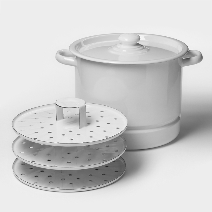 Мантоварка-позница эмалированная, 9 л, 3 вставки, цвет белый Мантоварка-позница эмалированная, 9 л, 3 вставки, цвет белый