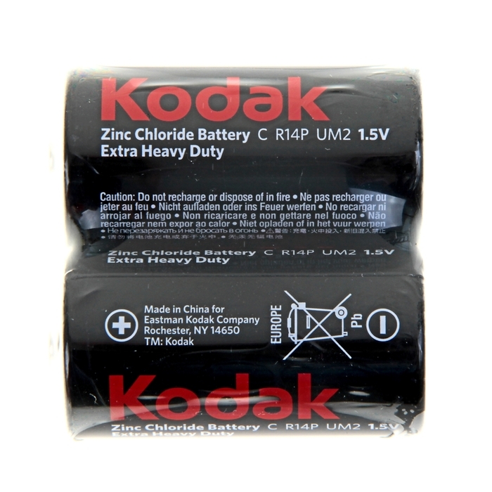 Батарейка солевая Kodak Extra Heavy Duty, С, R14-2S, 1.5В, спайка, 2 шт. Батарейка солевая Kodak Extra Heavy Duty, С, R14-2S, 1.5В, спайка, 2 шт.
