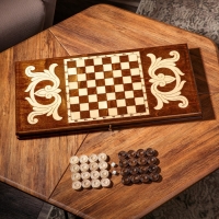 Нарды ручной работы "Медведь", 60х30 см, с шахматным полем, массив ореха, Армения Нарды ручной работы "Медведь", 60х30 см, с шахматным полем, массив ореха, Армения