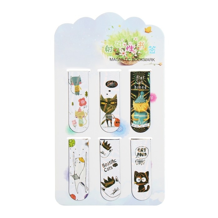 Набор магнитных закладок для книг Calligrata 6 штук, Набор магнитных закладок для книг Calligrata 6 штук, "Котики", МИКС