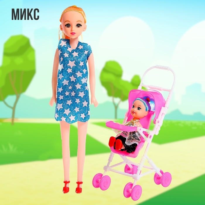 Кукла-модель «Мама с дочкой» с коляской, МИКС Кукла-модель «Мама с дочкой» с коляской, МИКС