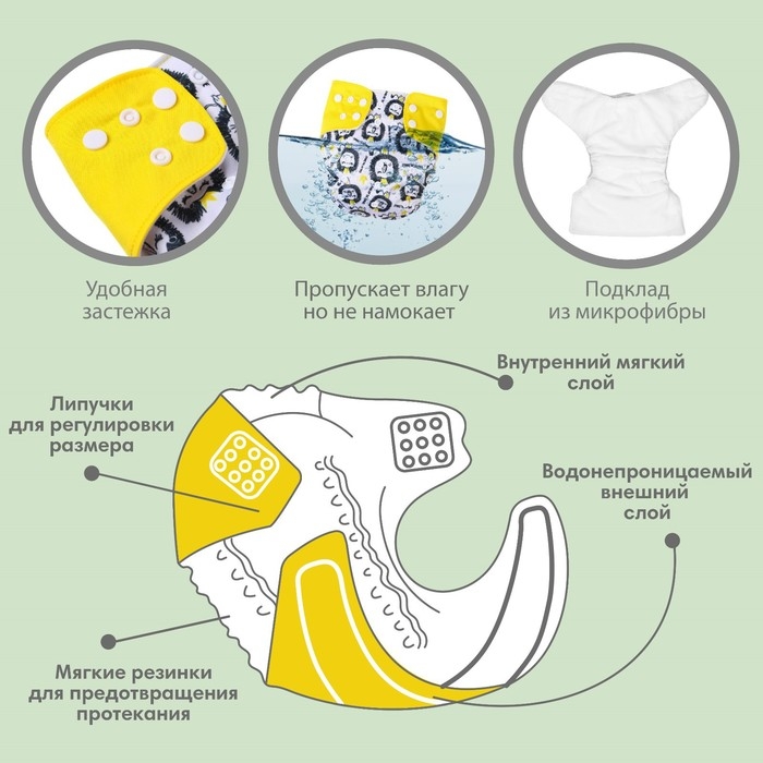 Многоразовый подгузник &laquo;Лев&raquo;, 3-15 кг, разноцветный, Крошка Я
