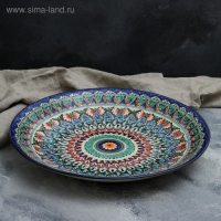 Ляган круглый Риштанская Керамика, 41см, коричнево-красно-синий орнамент Ляган круглый Риштанская Керамика, 41см, коричнево-красно-синий орнамент