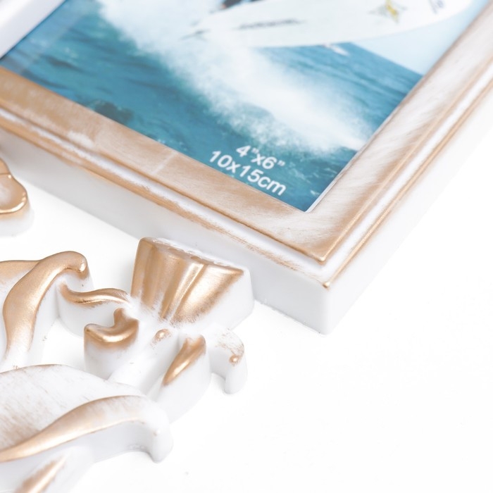 Фоторамка пластик на 3 фото 10х15 см Фоторамка пластик на 3 фото 10х15 см "Лотосы" золотисто-белый 36х27 см