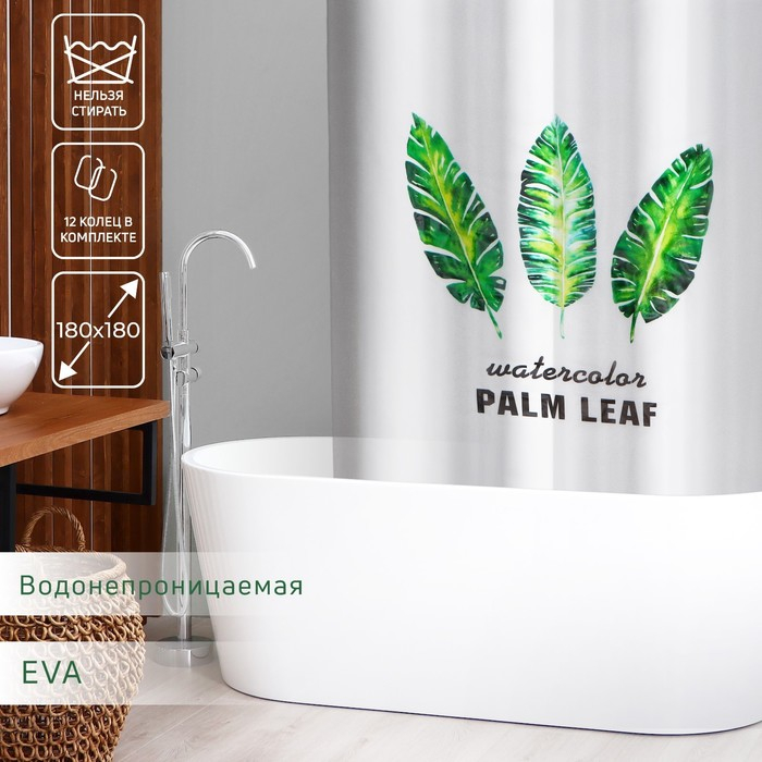 Штора для ванны Доляна &laquo;Тропики&raquo;, 180&times;180 см, EVA