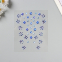 Наклейка пластик стразы на волосы "Синие цветы" 21х15,5 см