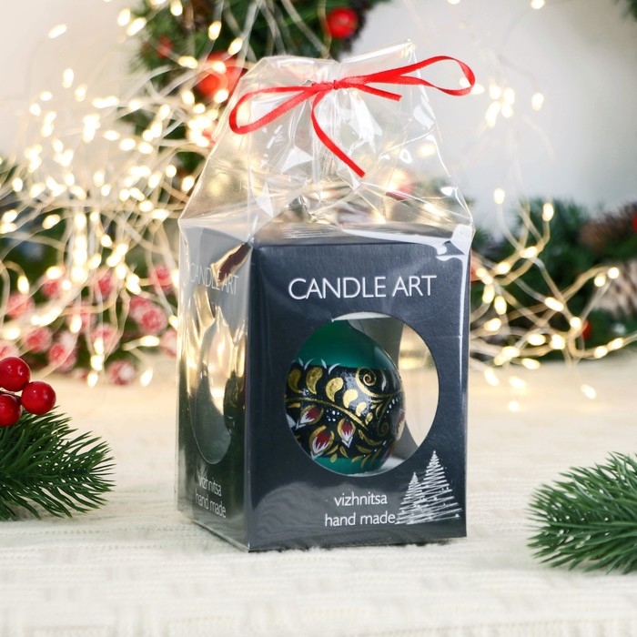 Ёлочный шар d-8 см "Расписные листики" ручная роспись