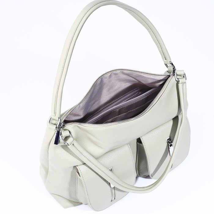 Сумка-тоут на молнии, 3 наружных кармана, цвет светло-зелёный Сумка-тоут на молнии, 3 наружных кармана, цвет светло-зелёный