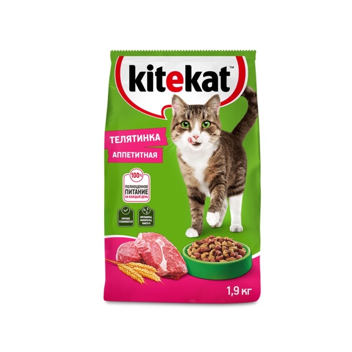 Сухой корм KiteKat Сухой корм KiteKat "Аппетитная телятинка" для кошек, 1,9 кг