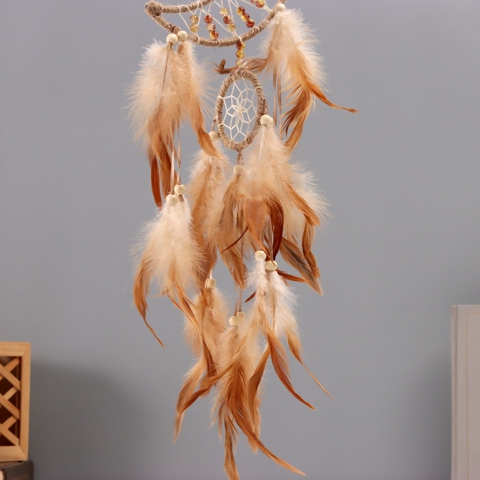 Ловец снов Ловец снов "Месяц" бежевый с кольцом и перьями 16х55 см