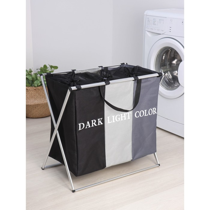 Корзина для белья Доляна Color, складная, тройная, 60×36×57 см Корзина для белья Доляна Color, складная, тройная, 60×36×57 см