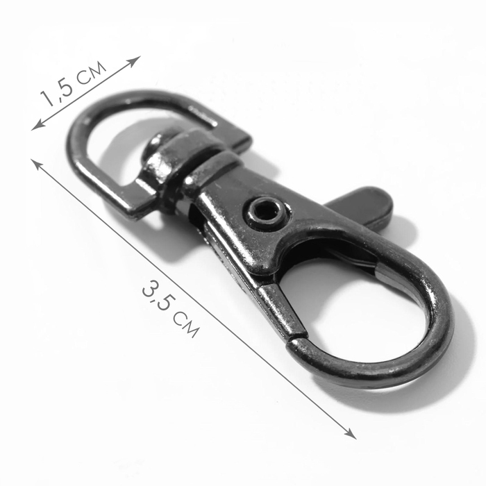 Карабин металлический, 35 &times; 15 мм / 9 &times; 1,5 мм, 10 шт, цвет чёрный