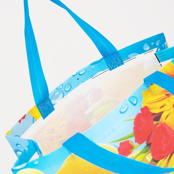 Сумка хозяйственная без застёжки, цвет голубой/разноцветный Сумка хозяйственная без застёжки, цвет голубой/разноцветный