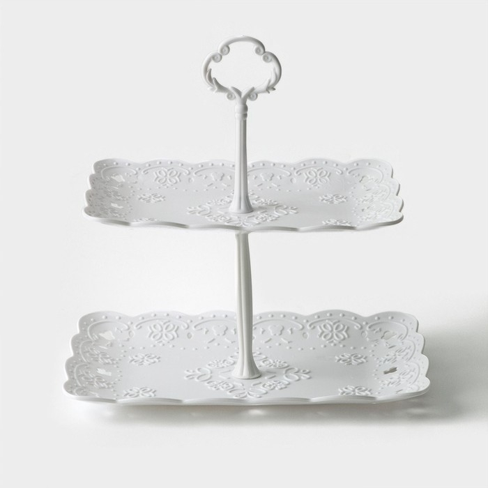 Этажерка - фруктовница прямоугольная Доляна &laquo;Вивьен&raquo;, 2 яруса, 22,5&times;16 см, 26,5&times;19 см, цвет белый