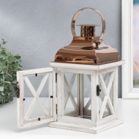 Подсвечник дерево на 1 свечу "Фонарь" серый и медь 24,5х13,5х13,5 см Подсвечник дерево на 1 свечу "Фонарь" серый и медь 24,5х13,5х13,5 см