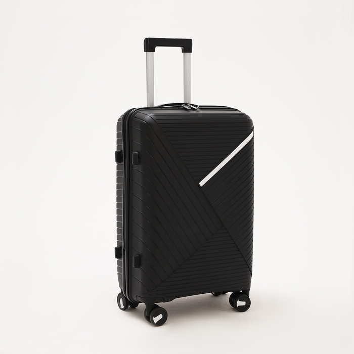 Чемодан средний 69 л (M), отдел на молнии, кодовый замок, 4 колеса, цвет чёрный