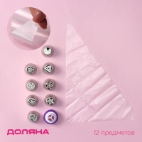 Набор кондитерский 12 предметов: 8 насадок d=3,7 см, адаптер d=4 см, 3 мешка 22×32 см, насадки МИКС Набор кондитерский 12 предметов: 8 насадок d=3,7 см, адаптер d=4 см, 3 мешка 22×32 см, насадки МИКС