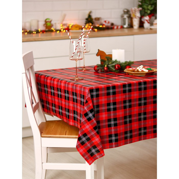 Клеёнка на стол Доляна &laquo;Клетка&raquo;, на тканевой основе, рулон 20 метров, ширина 137 см, общая толщина 0,22 мм