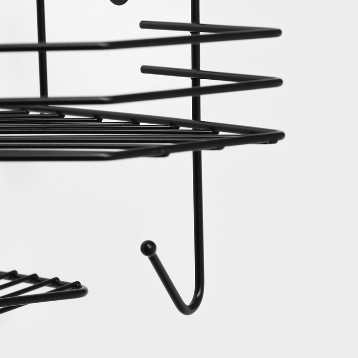 Полка угловая для ванной, настенная, 1 ярус, с мыльницей, 27,5×20×15,5 см, цвет чёрный Полка угловая для ванной, настенная, 1 ярус, с мыльницей, 27,5×20×15,5 см, цвет чёрный