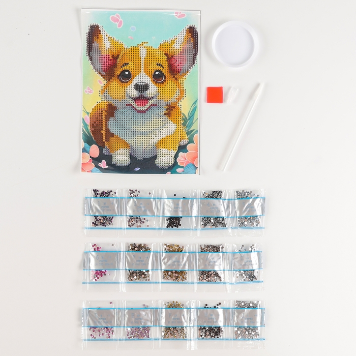 Алмазная вышивка с частичным заполнением &laquo;Малыш корги&raquo;, 15 х 21 см, холст
