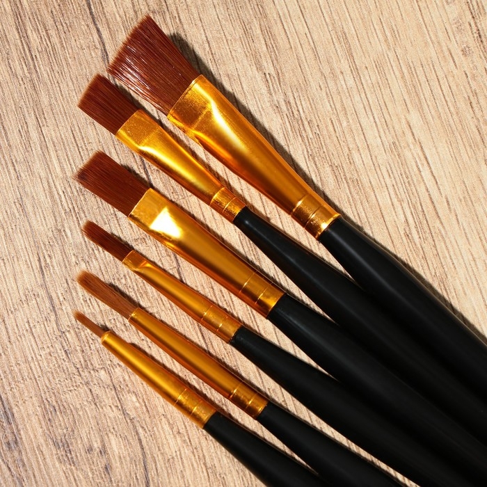 Кисть для рисования набор 6 шт. синтетика плоские &laquo;Климт&raquo; № 1, 2, 3, 4, 5, 6