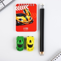 Канцелярский набор &laquo;Крутому гонщику&raquo;, карандаши 2 шт, ластики 2 шт, блокнот