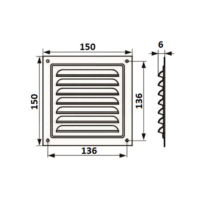 Решетка вентиляционная Решетка вентиляционная "КосмоВент" РМ1515КР, 150 х 150 мм, с сеткой, металл, коричневая