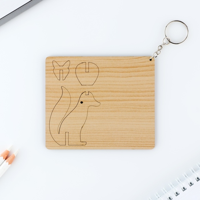 Брелок для ключей деревянный конструктор &laquo;Лиса&raquo;, 5.1 х 5.9 см