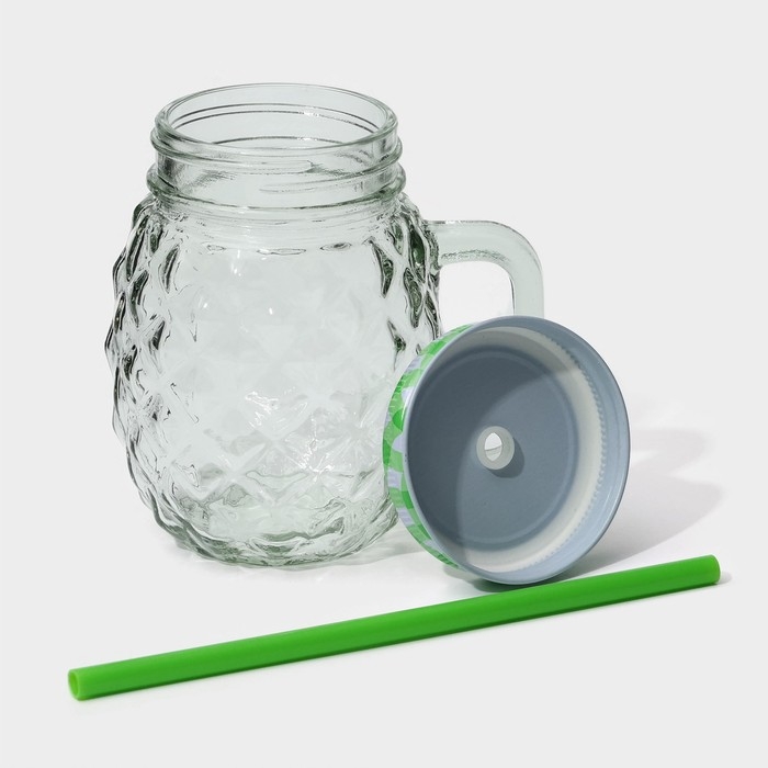 Кружка стеклянная с крышкой и трубочкой Доляна «Ананас», 500 мл, 11×8,5×13 см, цвет МИКС Кружка стеклянная с крышкой и трубочкой Доляна «Ананас», 500 мл, 11×8,5×13 см, цвет МИКС