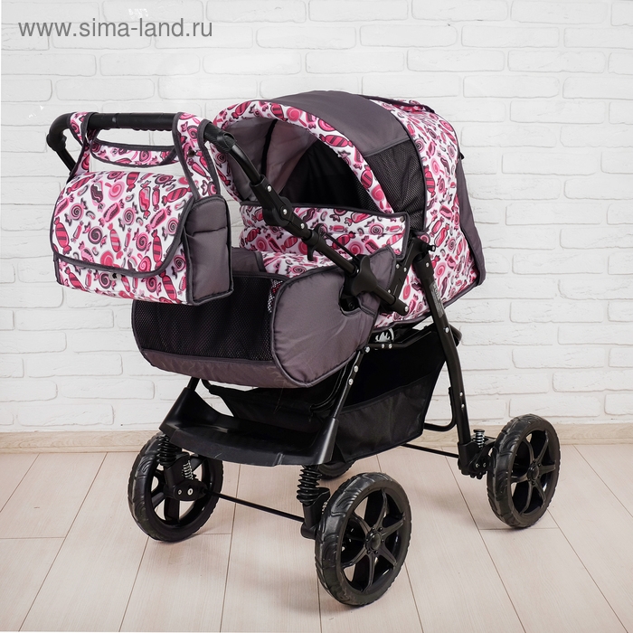 Коляска-трансформер &laquo;Гном&raquo;, пластиковые колёса, оттенки розового, рисунок МИКС