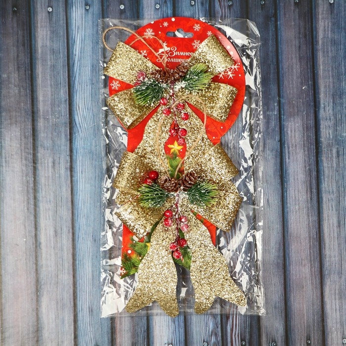 Украшение ёлочное "Бант элит" (набор 2 шт) 12х14 см, золото