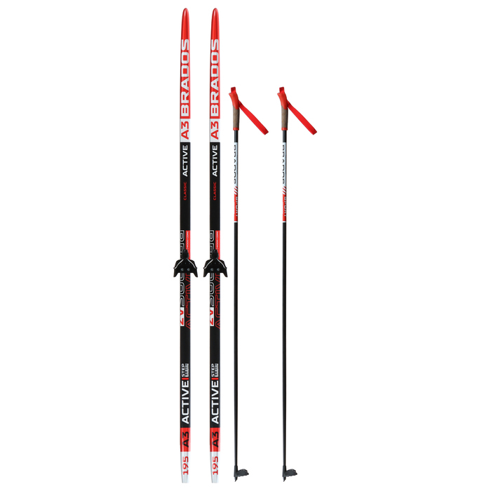 Комплект лыжный: пластиковые лыжи 195 см с насечкой, стеклопластиковые палки 155 см, крепления NN75 мм, цвета МИКС Комплект лыжный: пластиковые лыжи 195 см с насечкой, стеклопластиковые палки 155 см, крепления NN75 мм, цвета МИКС