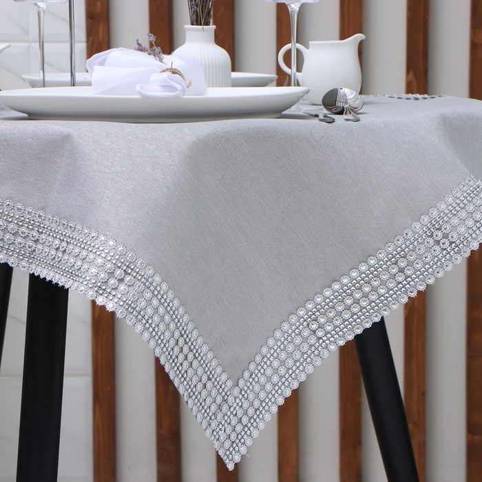 Скатерть Этель со стразами, 85 х 85 &plusmn;5 см, цвет серый, п/э