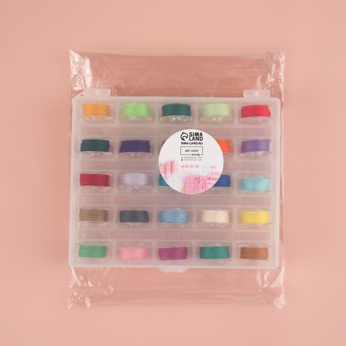 Набор шпулек с нитками, в органайзере, d = 20 мм, 25 шт, цвет разноцветный Набор шпулек с нитками, в органайзере, d = 20 мм, 25 шт, цвет разноцветный