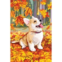 Алмазная мозаика с полным заполнением на холсте &laquo;Щенок и осень&raquo;, 15 х 21 см