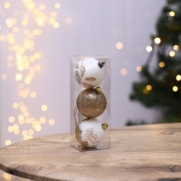 Шары ёлочные новогодние &laquo;С Новым годом!&raquo;, на Новый год, пластик, d=6, 3 шт., цвет белое золото