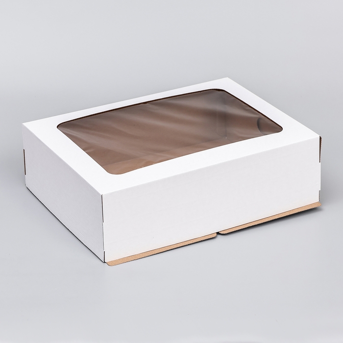 Коробка под торт с окном, белая, 30 х 40 х 12 см