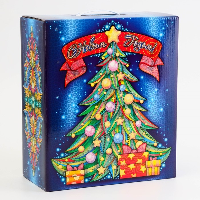 Новый год. Подарочная коробка, Новогодняя с пластиковой ручкой Новый год. Подарочная коробка, Новогодняя с пластиковой ручкой "Восточная змея"28,5*14*33 см.