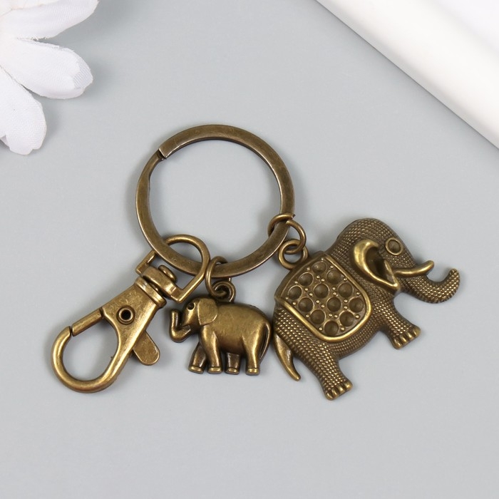 Брелок металл с карабином Брелок металл с карабином "Слоны" бронза 6,5 см